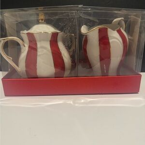 Elegant Red and White Striped Tea Set